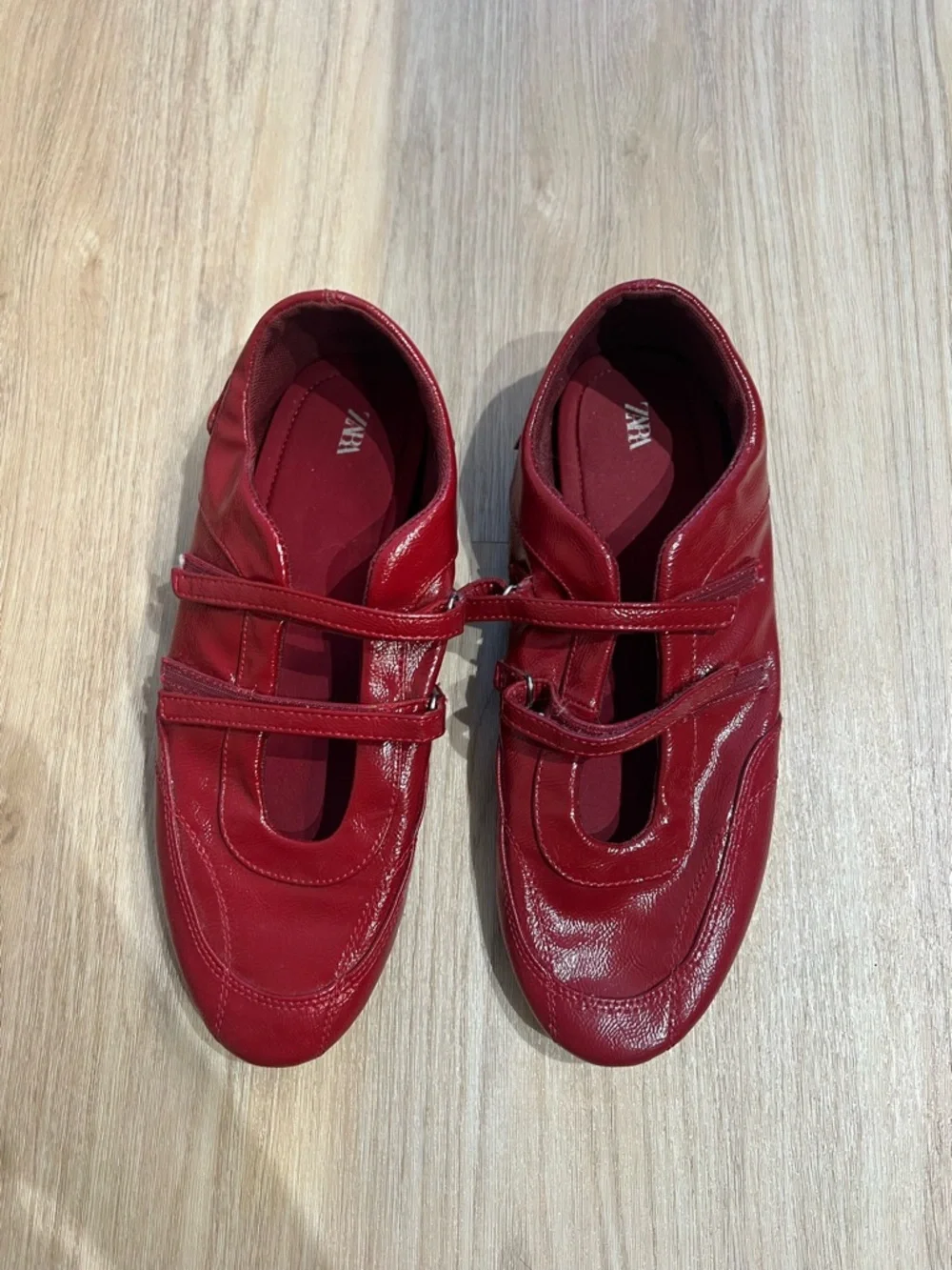 Zara Red Double-Strap Leather Mary Jane Flats - Picture 1 of 2